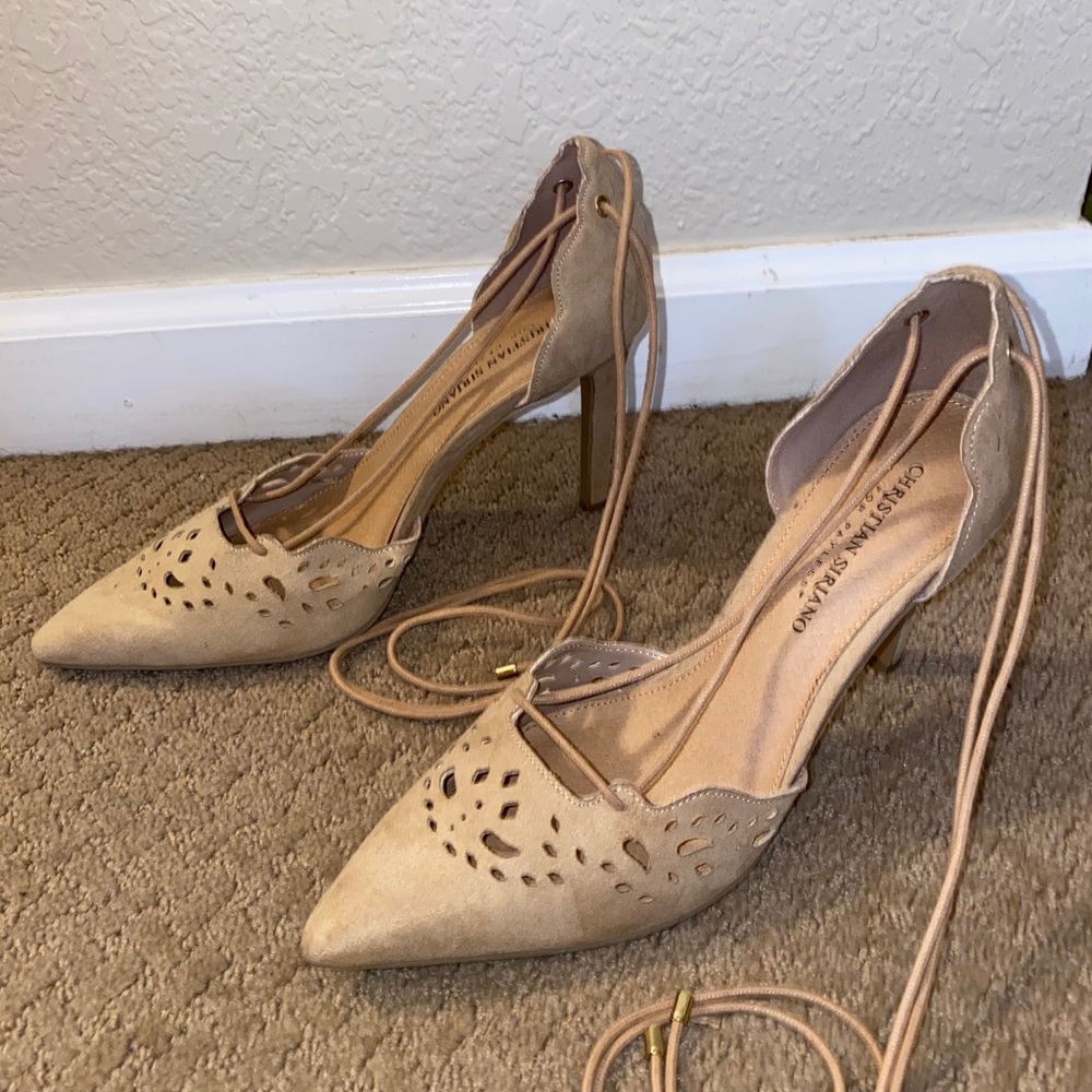 Christian Siriano nude suede heels